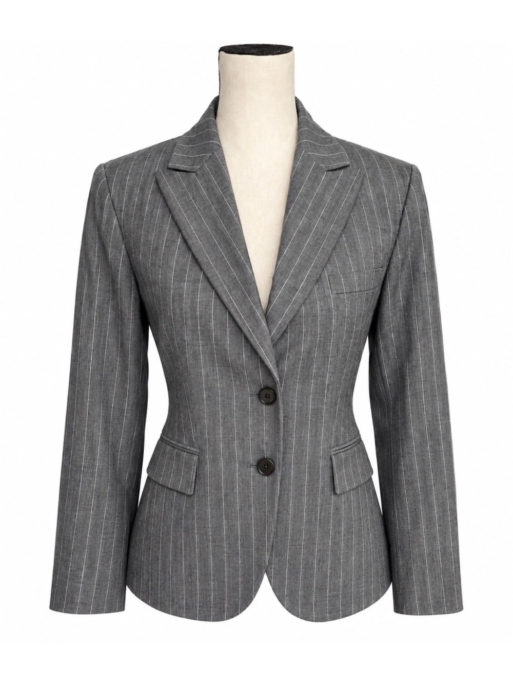 Loro Piana Women's Classic Grey Pinstripe Tailored Blazer Wool Mohair Sz 44